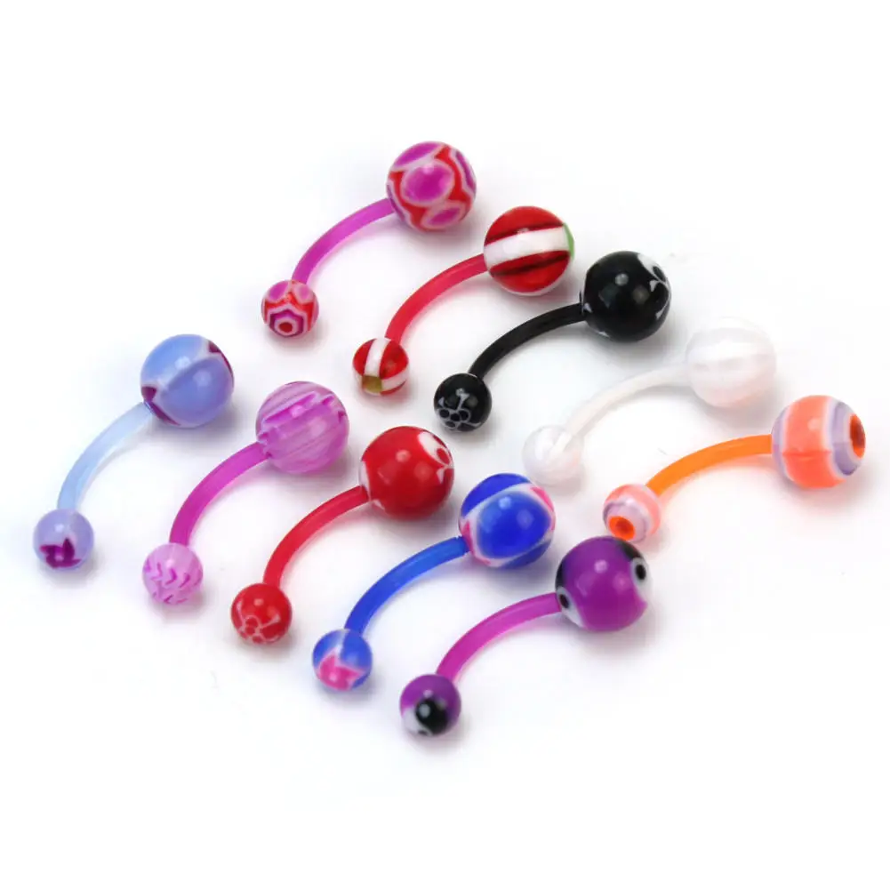 10 шт./лот Модные женские разноцветные пластиковые Двойной круглый шар пупка Бар