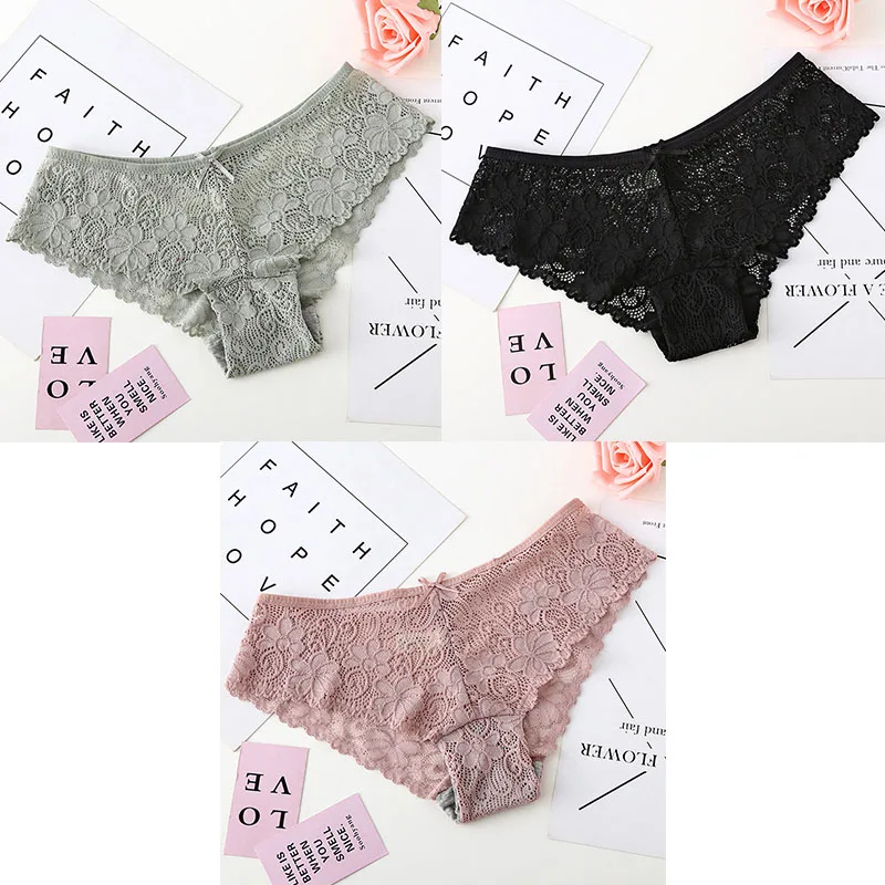 green black pink 3 шт., трусы для женщин, нижнее белье, сексуальные кружевные дышащие женские трусики, прозрачные трусы, сексуальное нижнее белье для женщин, M-XXL BANNIROU - Цвет: green black pink