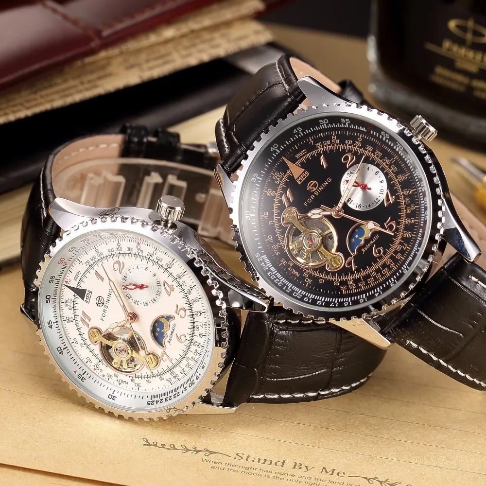 Часы наручные FORSINING Мужские автоматические механические с кожаным ремешком и