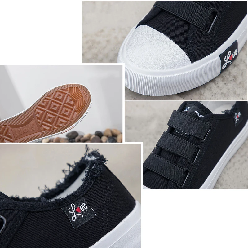 Женские кроссовки zapatos de mujer однотонные из вулканизированной ткани на липучке
