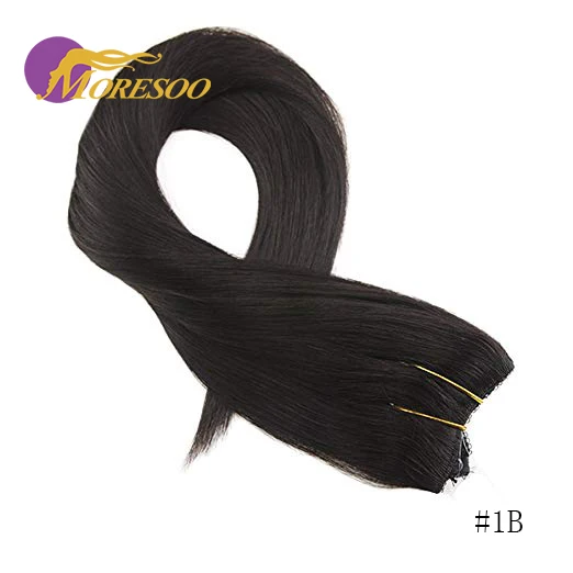 Moresoo Flip In Real Remy человеческие волосы для наращивания леска Halo невидимый скрытый секретный вино - Цвет: # 1B