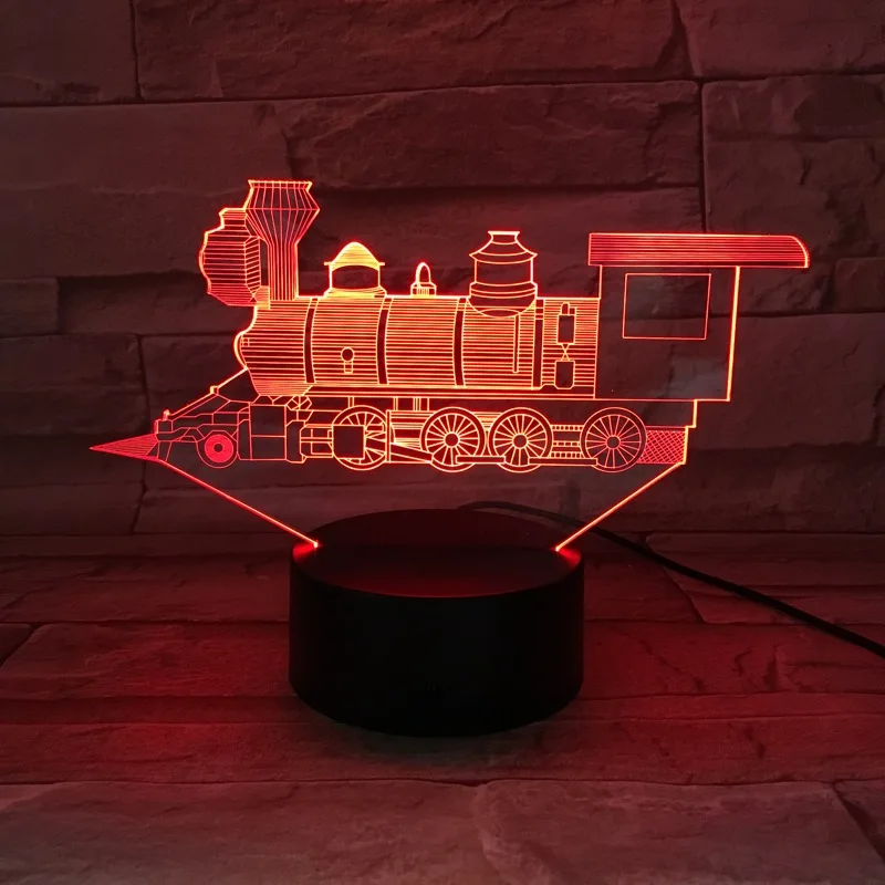 3D лампа ночник светильник светодиодный паровой Паровозик многоцветная вспышка