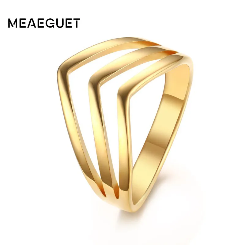 Meaeguet шеврон дизайн форма 3V кольцо для женщин Титан Сталь обручальные кольца Bague Мода Письмо ювелирные изделия