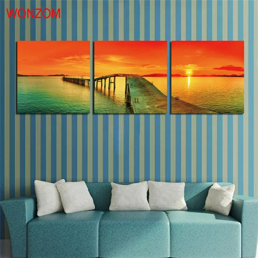 Картина на стену 3 шт. в рамке с изображением солнца Озерного пира | Дом и сад