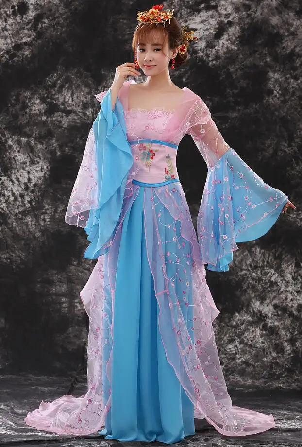 Атласный Женский сказочный костюм, женская одежда Hanfu, китайская Династия Тан, королевская принцесса Wu, соблазнительный женский костюм для сцены, 18 - Цвет: Blue
