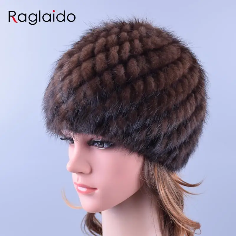 Raglaido Женская вязаная шапка mink fur шапки женские трикотажныеТрикотажные Норки Меховые Шапки для Женщин Подлинная Натурального Меха ананас Шапка Зимняя Шапочка Шляпы Снег Русский Реального Меховая Шапка LQ11191