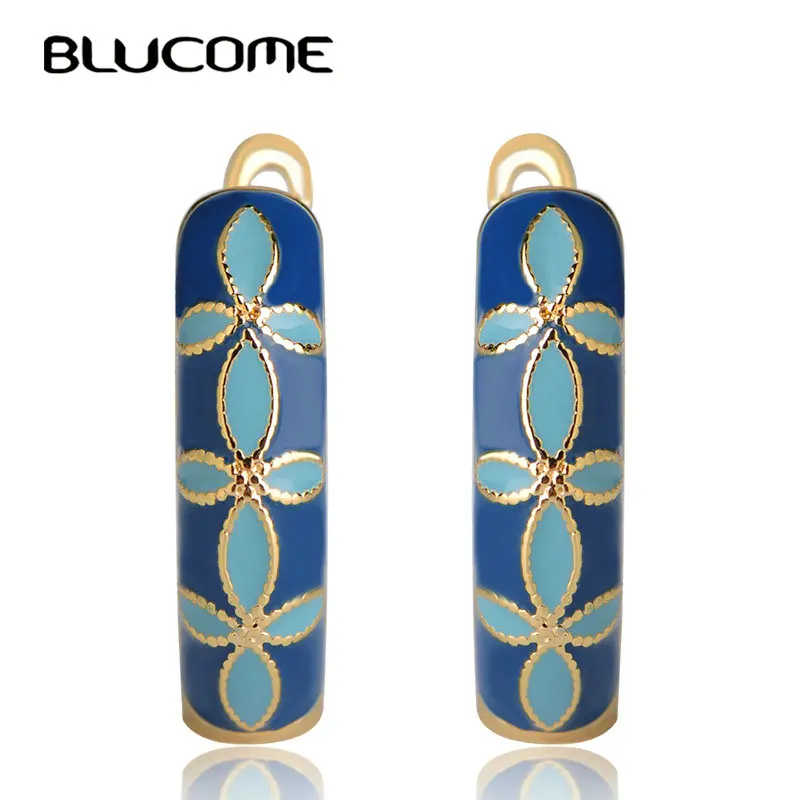 Классические серьги гвоздики Blucome с эмалью оранжевого цвета в форме цветка