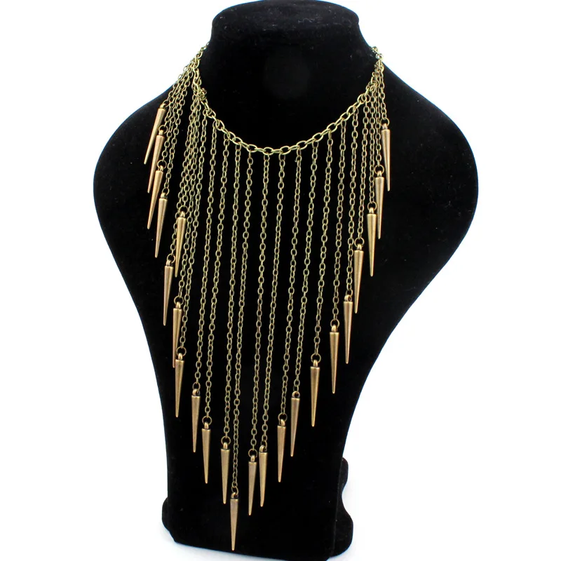 

Woman Maxi Necklace Collar Chain Multi-layer CCB Rivet Long Tassel Necklace Punk Vintage Jewelry for Woman Bijoux