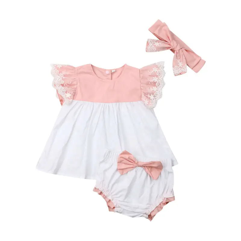 

Newborn Baby Girls Clothes Fly Sleeve Tops Dress Shorts Pants Headband Outfit