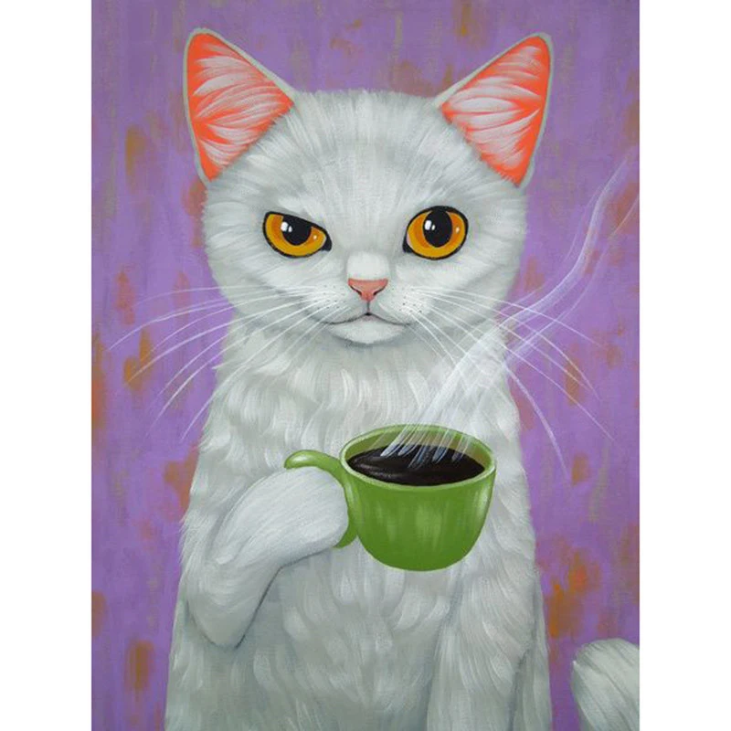 Камни в форме ромба/круглый дрель со стразами с вышивкой виде кота для питья чая 5D