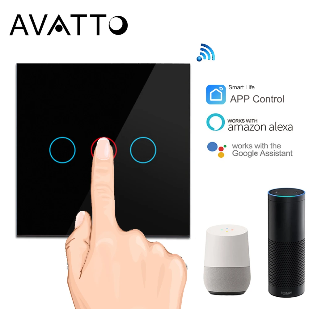 AVATTO Wifi сенсорный выключатель Умный светильник переключатель Панель 1/2/3 wifi светильник Переключатель ЕС Стандартный работать с Alexa Google Home