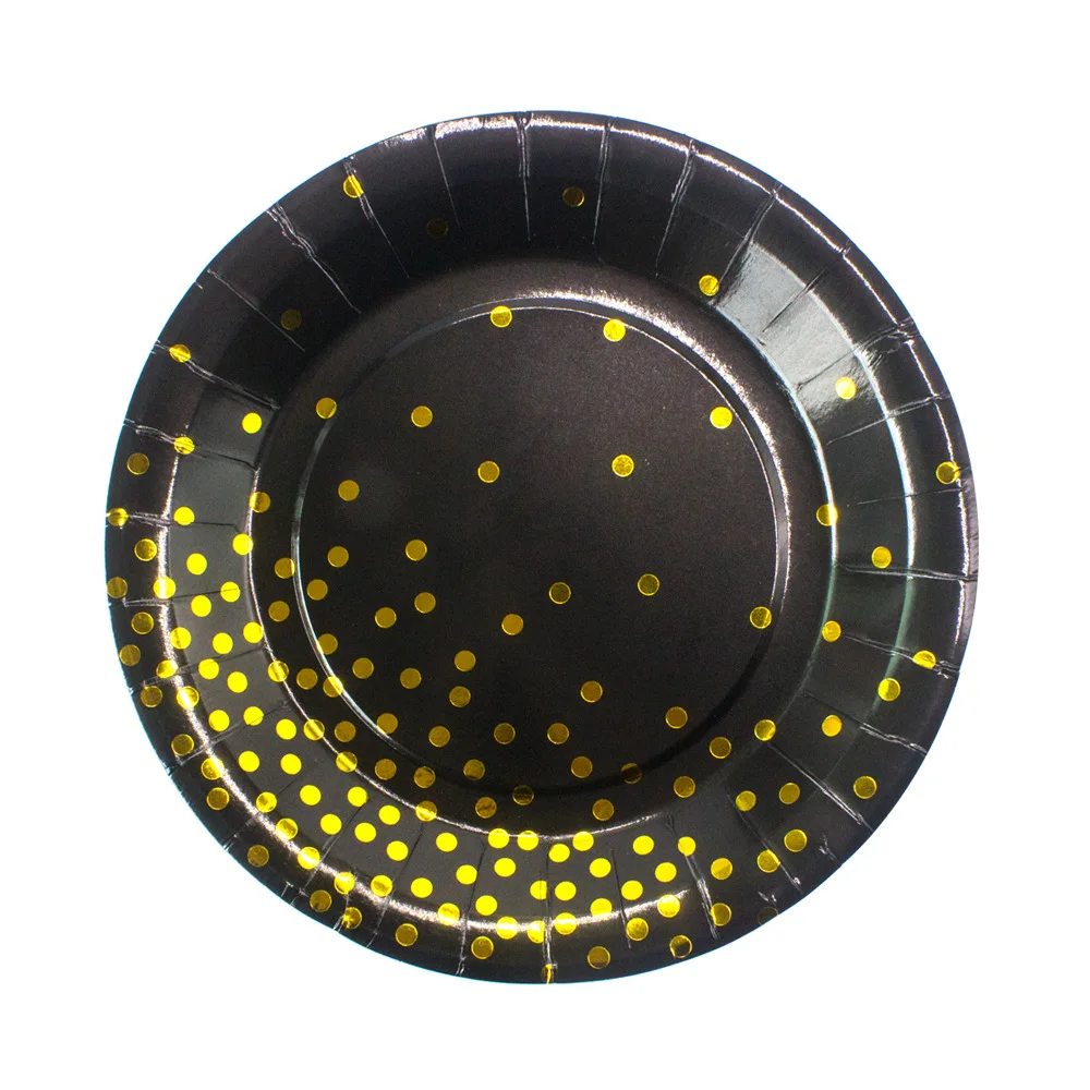 Черно-золотые блестящие украшения набор одноразовой посуды для детей салфетки