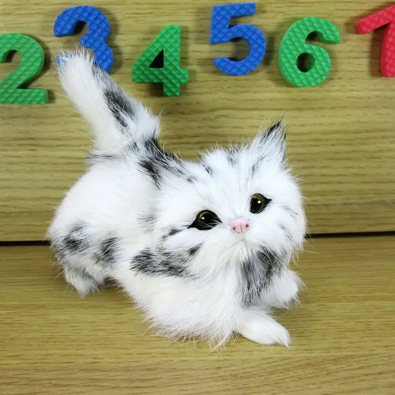 Маленькая модель кошки из пластика и меха черно-белая модель кошки подарок около 12x5x10 см a28