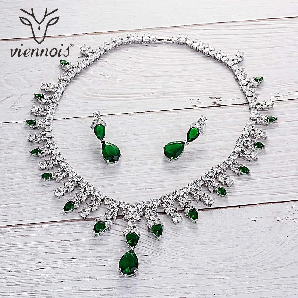 Viennois зеленый/синий/белый/красный цвет ожерелье набор для женщин кубический