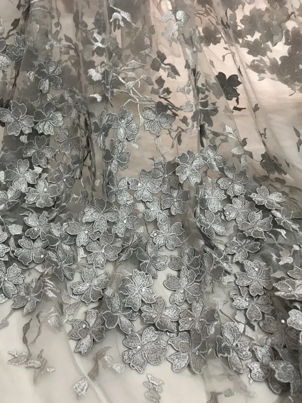 Серый французский сетчатый кружевной материал с камнями африканского высокого качества тюль гипюр 5 ярдов/лот.