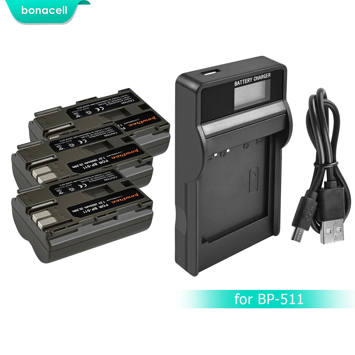 3XBattery-LCDCharger Bonacell 7,2 V 2200 мА/ч, BP-511 BP-511A BP 511A Батарея+ Батарея Зарядное устройство для цифровой однообъективной зеркальной камеры Canon EOS 40D 300D 5D 20D 30D 50D 10D G6 L10 - Цвет: 3XBattery-LCDCharger