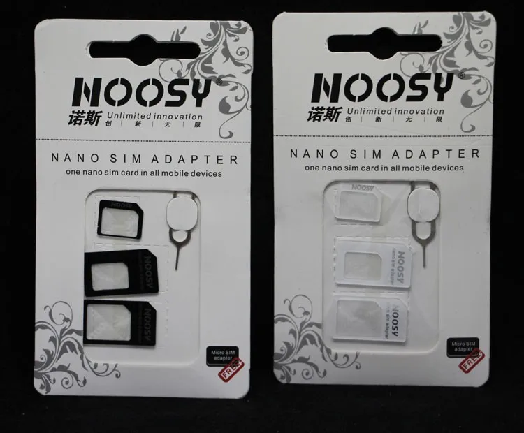 Оптовая продажа 500 компл./лот Noosy Nano SIM адаптер 4 в 1 Micro с ключом для извлечения