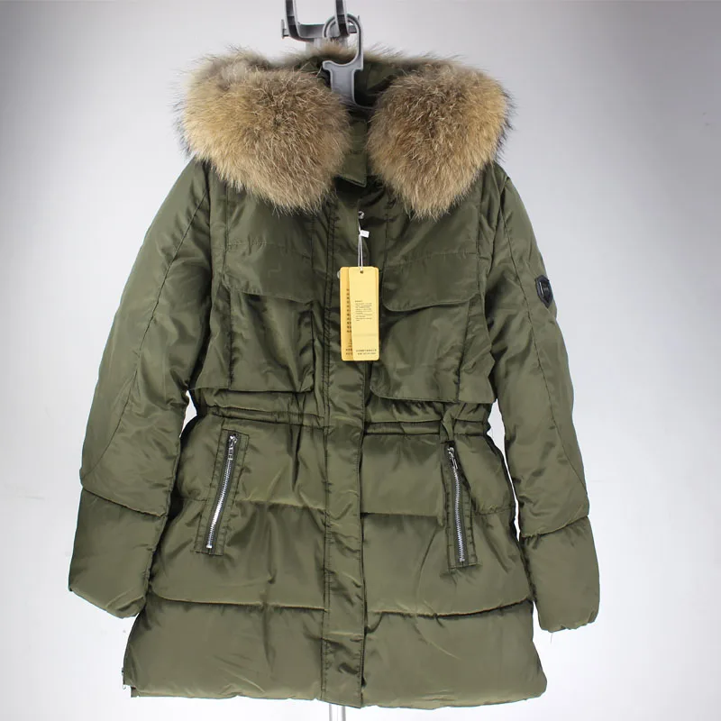 Высокое качество Большой Натуральный мех 2017 зимняя куртка Для женщин енота