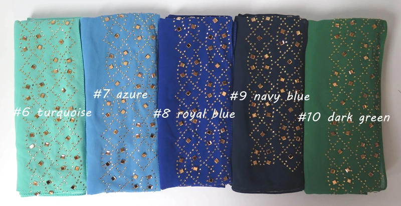 Блестящий шифоновый хиджаб с золотыми стразами 10 шт./лот мусульманская повязка