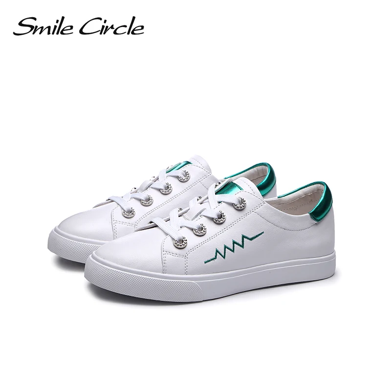 Кроссовки из натуральной кожи со смайликом женская обувь на плоской подошве с