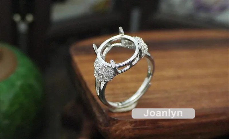 Joanlyn кольцо для 12 мм круглые Кабошоны или ограненные драгоценные камни покрытые белым золотом 925 серебро Циркон регулируемый ремешок JZ048
