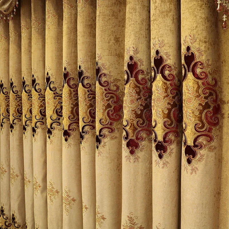 Роскошные шторы из синели в европейском стиле светонепроницаемые с цветочной