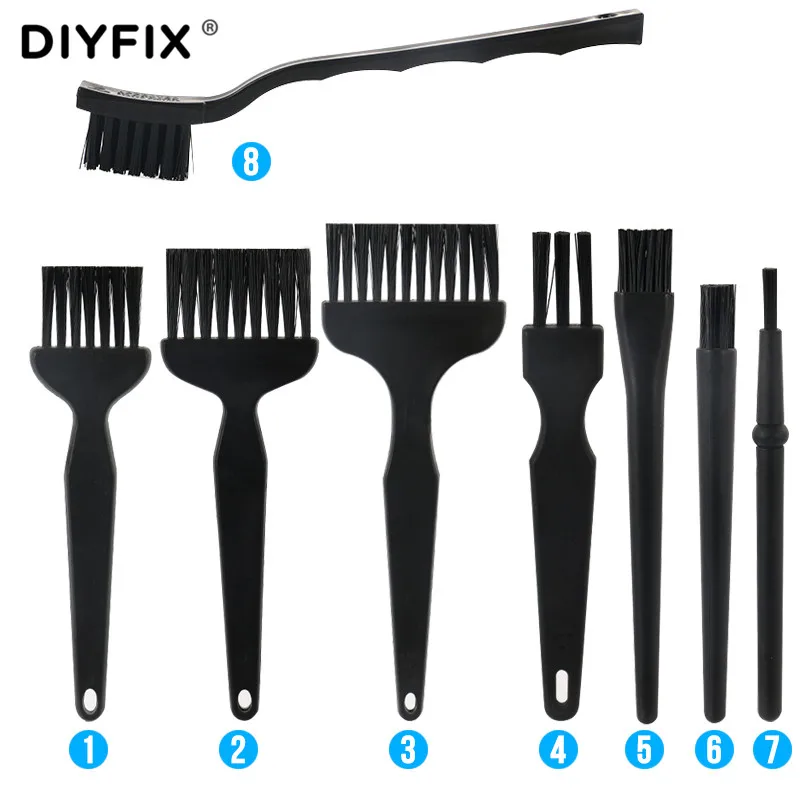 DIYFIX 8 в 1 Антистатическая щетка для пыли ESD безопасная жесткая щетка для чистки BGA SMT печатная плата ремонт Чистые Инструменты Набор
