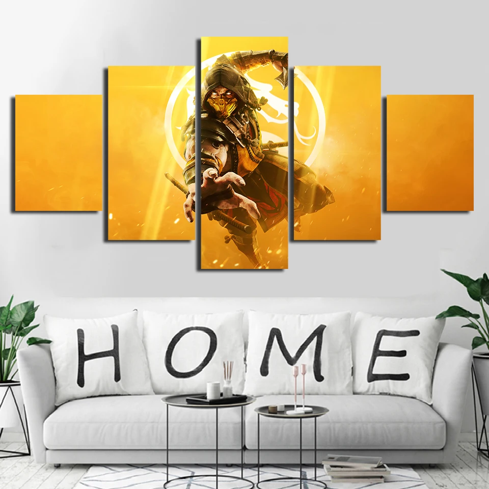 Украшение для дома, холст, картины, 5 шт., Mortal Kombat, игровой плакат, современные настенные художественные Рамки, модульная печать, HD изображение