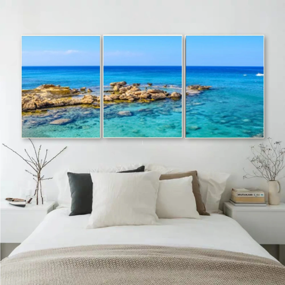 

Laeacco Modern Sea Posters and Prints Pictures Abstract Nordic Home Decoration Art Charts Canvas Paintings on the Wall