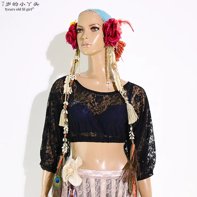 

Belly Dance Top Costumes New Style Senior Sexy Lace Bat Sleeve Blouse BRR31 40