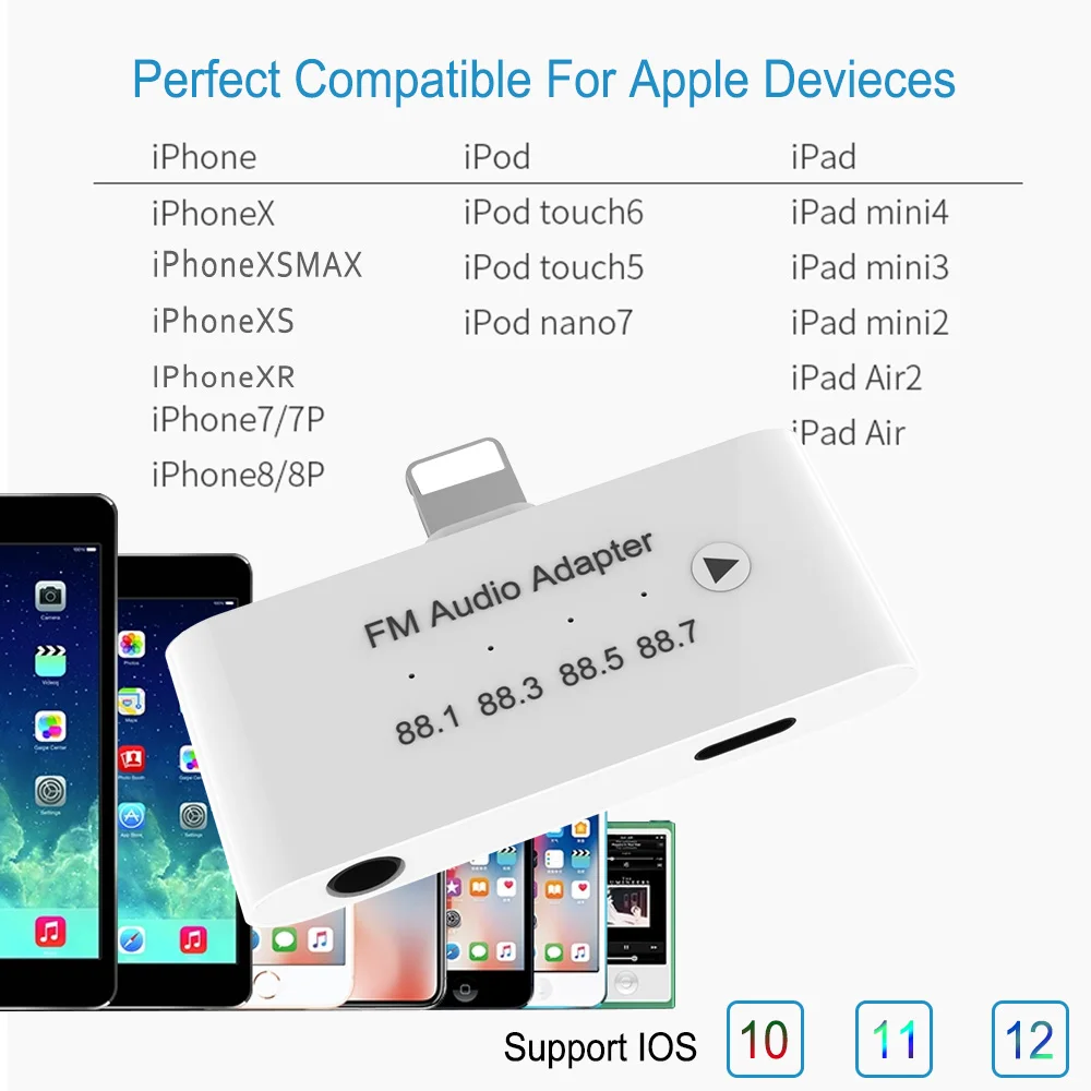 3 в 1 8 pin для Lightning/FM аудио адаптер с 5 мм разъем наушников Aux iPhone X XR 8P 7P 7 ipad ipod