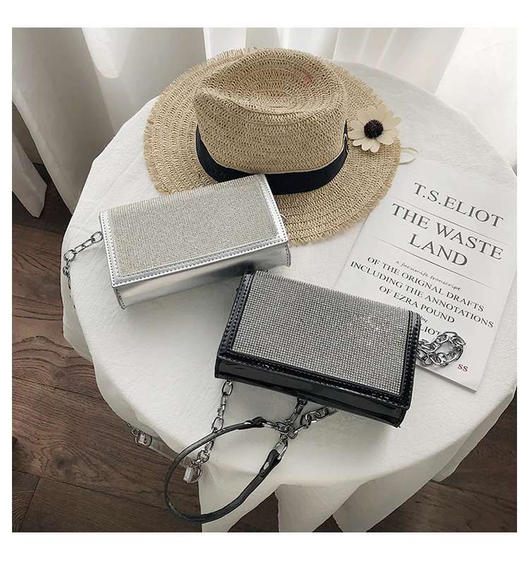 Shiny Diamond Female Flap Square Bag Summer New Quality PU Leather Women's Designer Handbag Chain Shoulder Messenger Bags