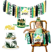 3pcs safari party supplies 1st birthday hat baby highchair high chair banner garland animal cake topper jungle party decorations