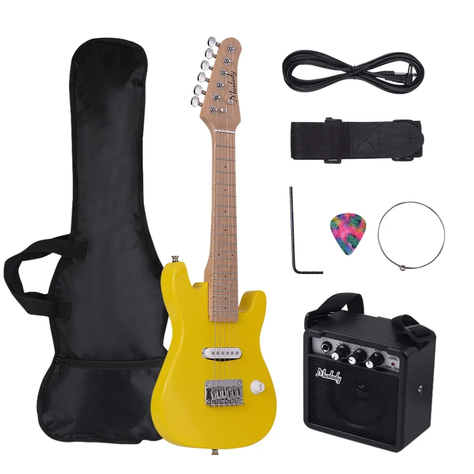 Yellow Muslady 28 дюймов ST набор электрических гитар клен средства ухода за кожей Шеи павловнии с усилители домашние гитары сумка ремень палочки строка кабель для детей - Цвет: Yellow
