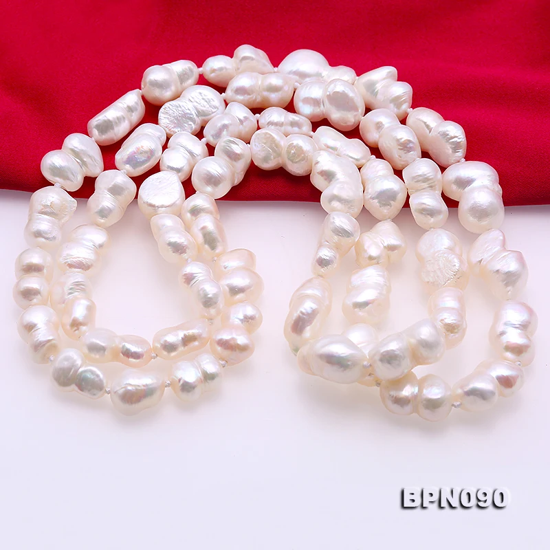 

Unique Pearls jewellery Store Natural White Color Baroque Shaper AA 10-12MM Real Freshwater Pearl Necklace 80cm