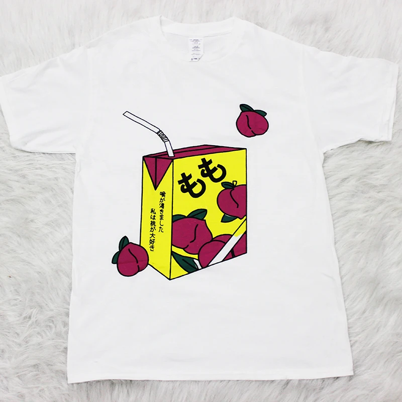 Женская футболка с рисунком персикового сока белая летняя повседневная одежда