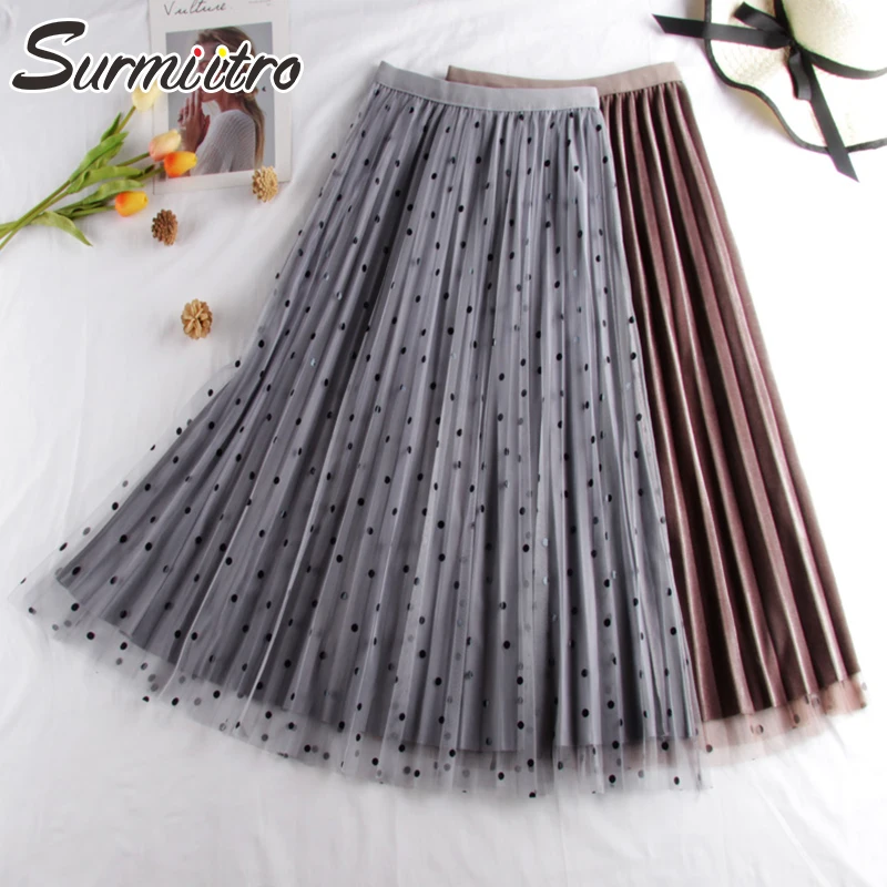 Элегантная двухсторонняя юбка в горошек Женская мода 2019 осень зима Корейская