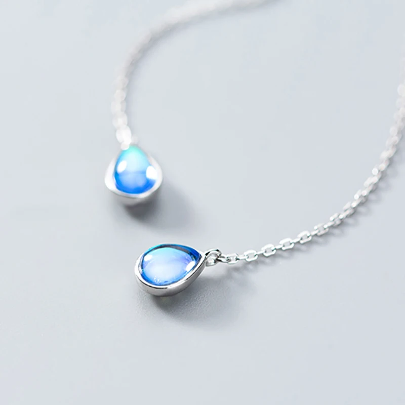 INALIS, новинка, длинные серьги из чистого серебра S925 пробы, с каплями воды, синий натуральный кристалл, камень Pandant, висячие серьги для девочек