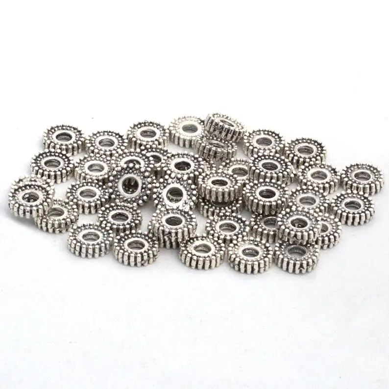 CL silver 8mm 100pcs 8 мм, 100 шт./лот, винтажные бронзовые и золотые бусины с узором в виде колеса, тибетские серебряные бусины для изготовления браслетов и ювелирных изделий - Цвет: CL silver 8mm 100pcs