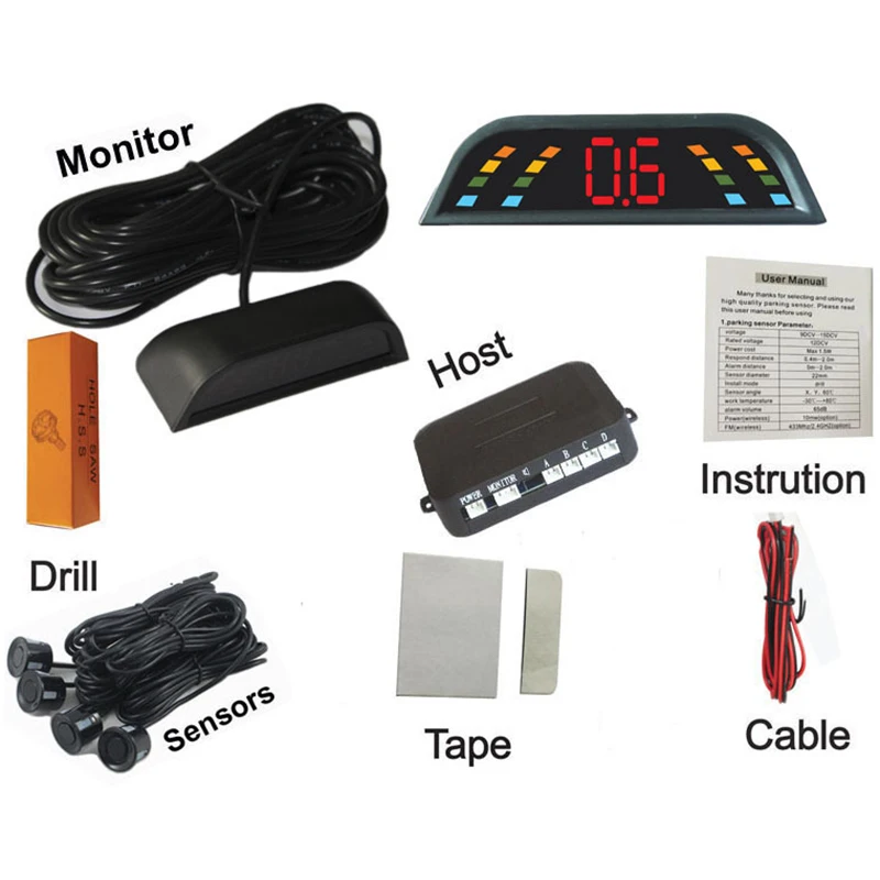 Система парковки Автомобильная с 4 датчиками и светодиодным дисплеем 6