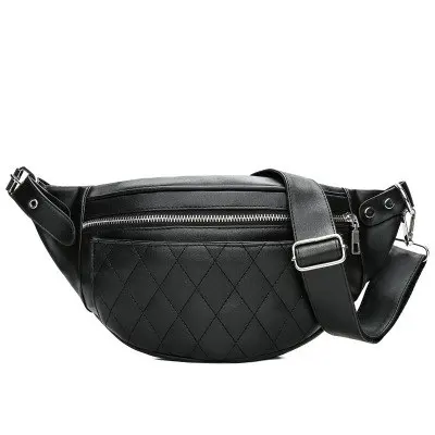 Ansloth Classic Thread Waist Bag For Women Zipper Fanny Pack Lady PU Leather Belt Bag Female Banana Bag Simple Waist Bag HPS569 - Цвет: Black