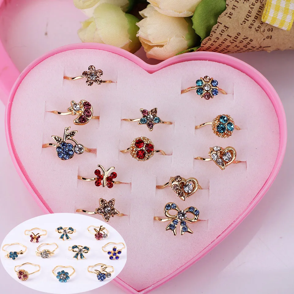 Оптовая продажа 12 шт. разнообразные золотые кольца с кристаллами Подарочные