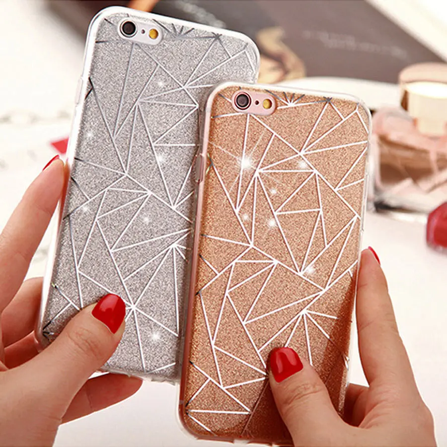 For iPhone X 7 Plus 6 6S 8 Case Cover Glitter Powder Silver Rhombus Soft TPU Phone Cases Capa |