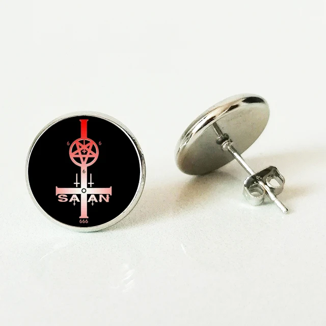Винтажные стеклянные купольные серьги гвоздики Baphomet мужские готические