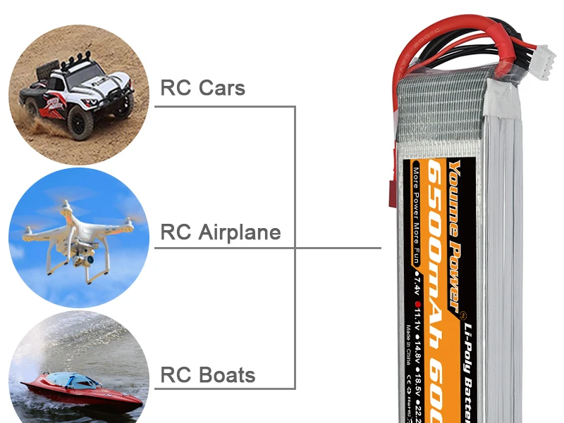 Youme 5200mah Lipo аккумулятор 3300mah 6200mah 6500mah 3S 11,1 V 2S 7,4 V 4S 14,8 V 5S 18,5 V 6S 22,2 V T Deans 50C RC самолет запчасти для автомобилей