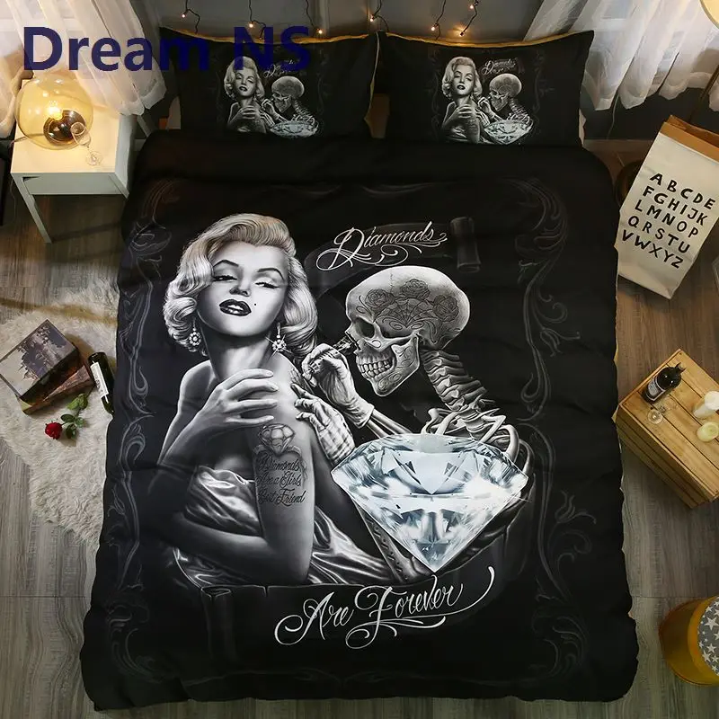 Dreamns черный череп элегантное розовое Мэрилин Монро Постельное белье нас король