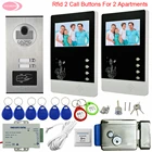 Видеодомофон с электрическим замком, 2 монитора, 2 кнопки, контроль доступа в квартиру