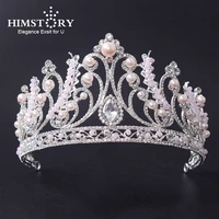 himstory oversize gorgeous pink white rhinestone pearl princess crown headwear wedding bride tiara headwear hair wedding jewelry