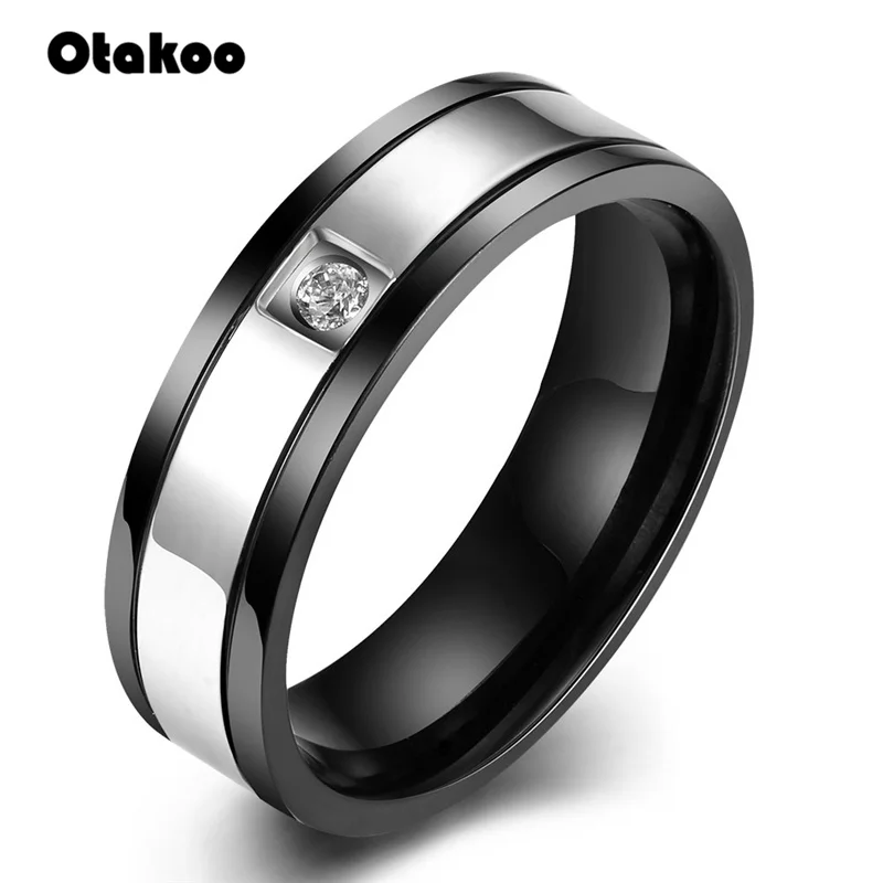 Otakoo Черный обручальное кольцо кубический циркон нежный кабошон гладкая помолвка