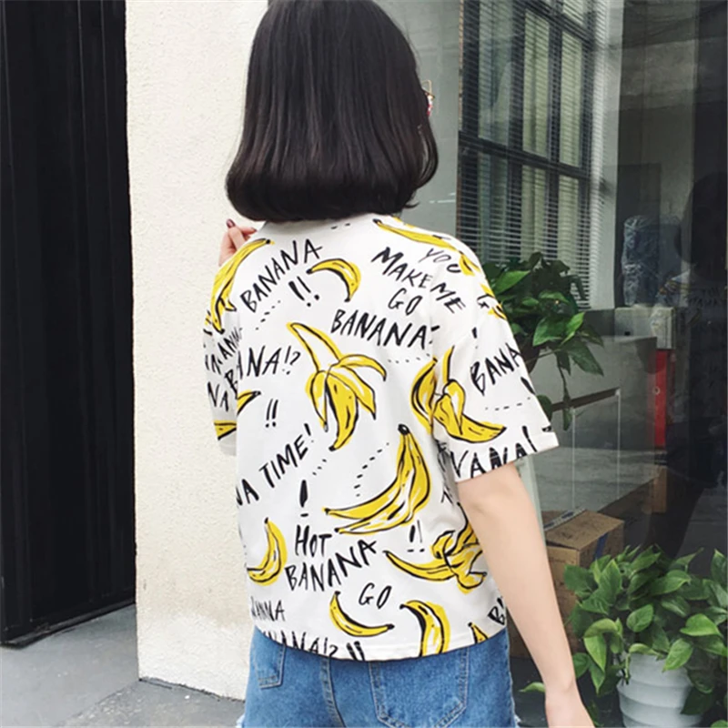 Летняя Шикарная новая футболка с принтом банана для женщин Свободный Топ